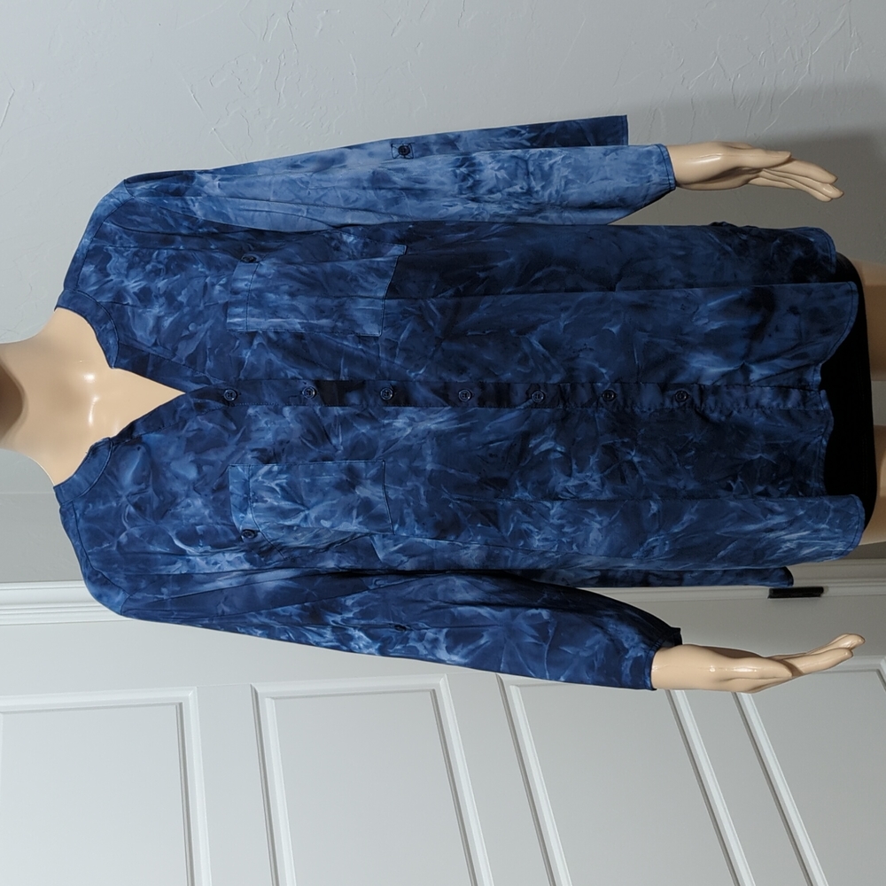 FADED GLORY Blue Marble Tie Dye  Top Size 2X